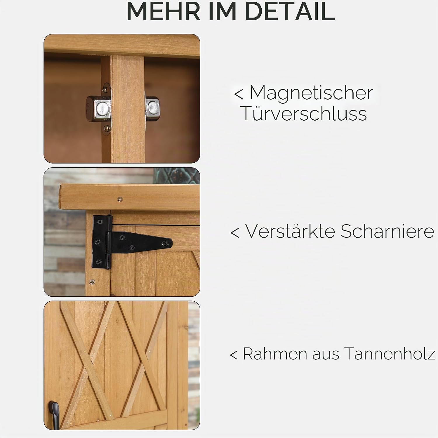 Outsunny Gartenhaus Gartenschrank Outdoor auf Ständer ABM. 75L x 40l x 90H cm 3 Regale 2 Türen wasserdichtes Bitumendach Holz Tanne gelb — Ansicht 6