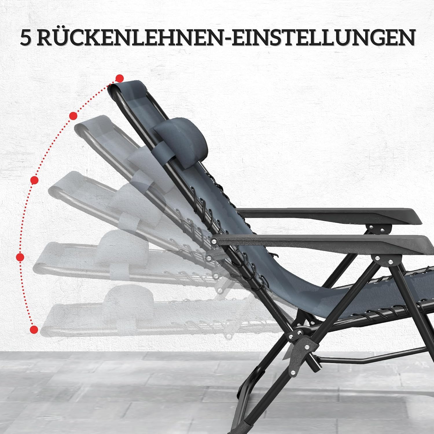 Outsunny Gartenliege Set 3-TLG. Klappbar Sonnenliege mit Teetisch 2 Stühle Kopfkissen, Outdoor Liege wetterfest Relaxliege Liegestuhl aus Metall Strandliege für Garten, Terrasse 90x65x110 cm Grau — Ansicht 3
