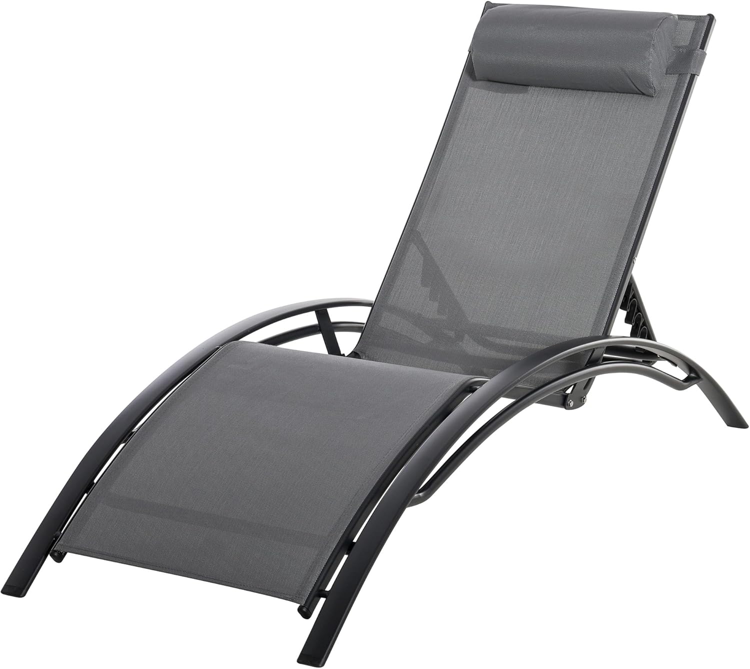 Outsunny Gartenliege verstellbare Sonnenliege Liegestuhl mit Kopfkissen für Balkon, Terrasse, aus Alu, Grau, 171 x 64 x 82 cm