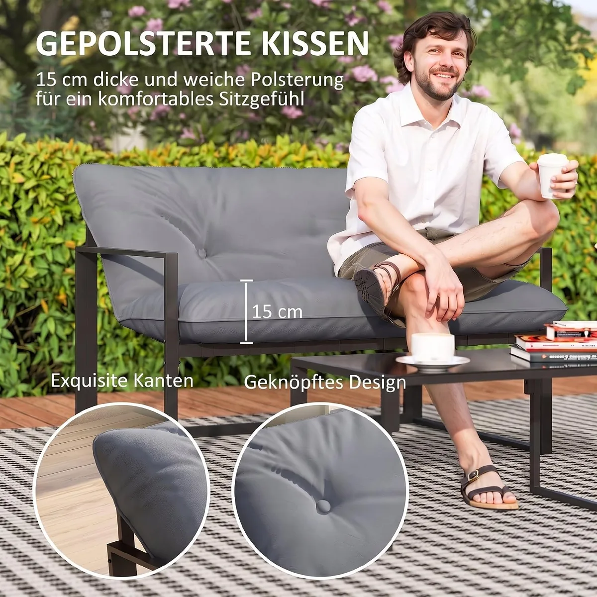 Gartenmöbel Set 4 Personen Stahl wetterfest… — Ansicht 3