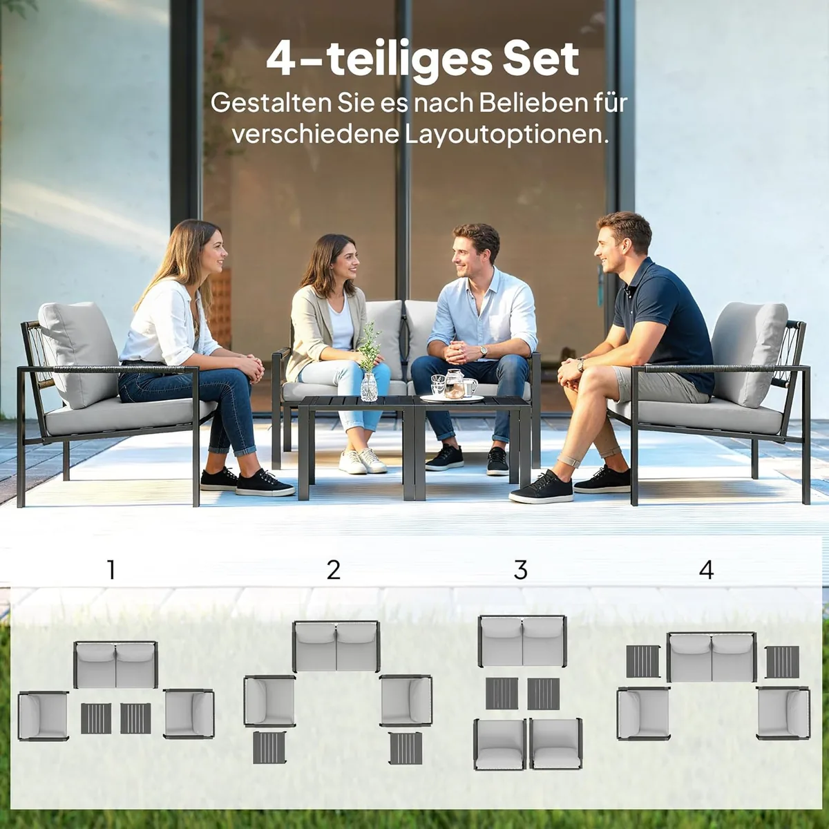 Gartenmöbel Set 4 Personen wetterfest Balkonmöbel-Set mit… — Ansicht 3