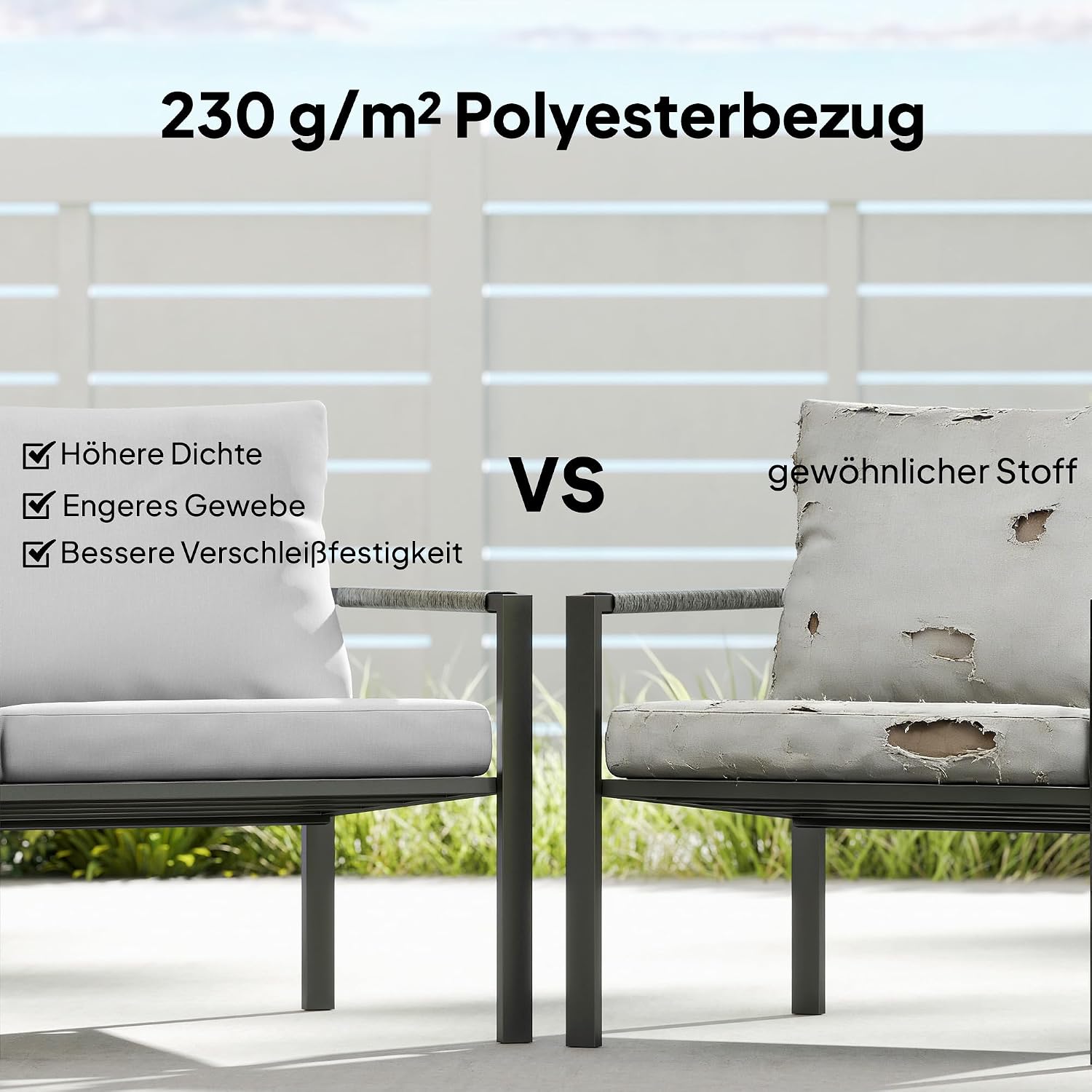 Outsunny Gartenmöbel Set 4 Personen wetterfest Balkonmöbel-Set mit 2er Sofa, Sessel Sitzkissen Beistelltisch Outdoor Sitzgruppe Terrassenmöbel Gartengarnitur für Garten Terrasse Balkon Hellgrau — Ansicht 5
