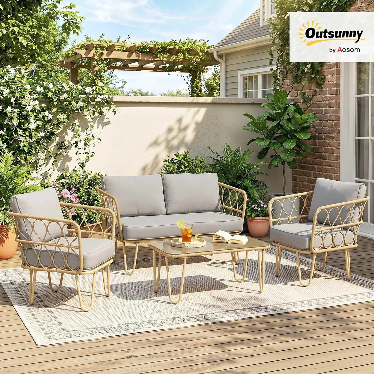 Gartenmöbel-Set, 4-teilig, 2-Sitzer-Sofa + 2 Sessel + 1… — Ansicht 2