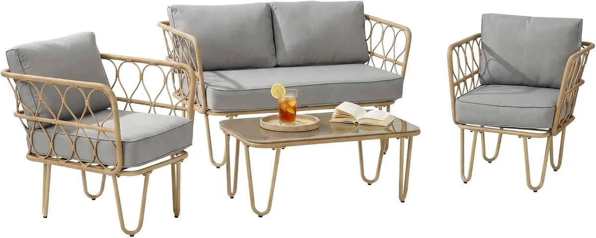 Gartenmöbel-Set, 4-teilig, 2-Sitzer-Sofa + 2 Sessel + 1…