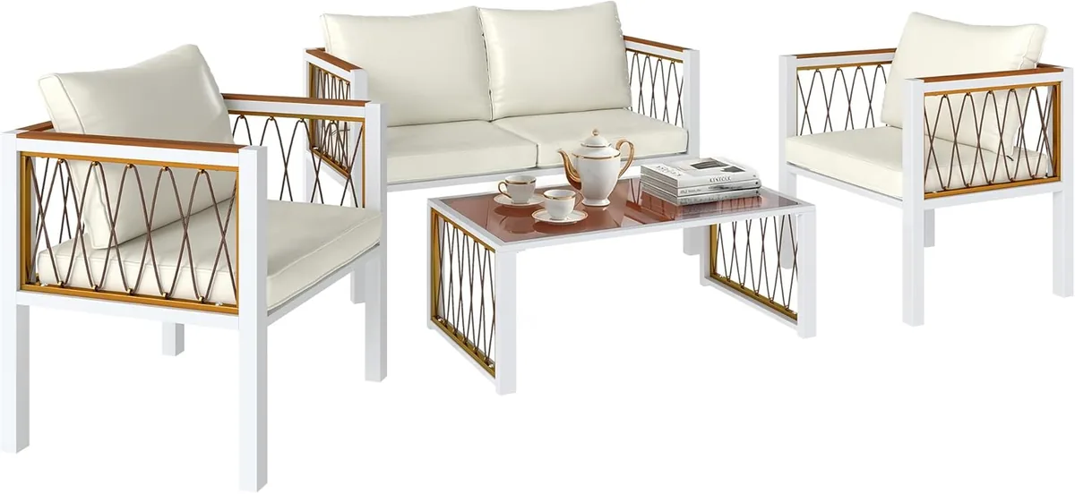 Gartenmöbel Set 4-teilig Polyrattan Lounge-Set mit…