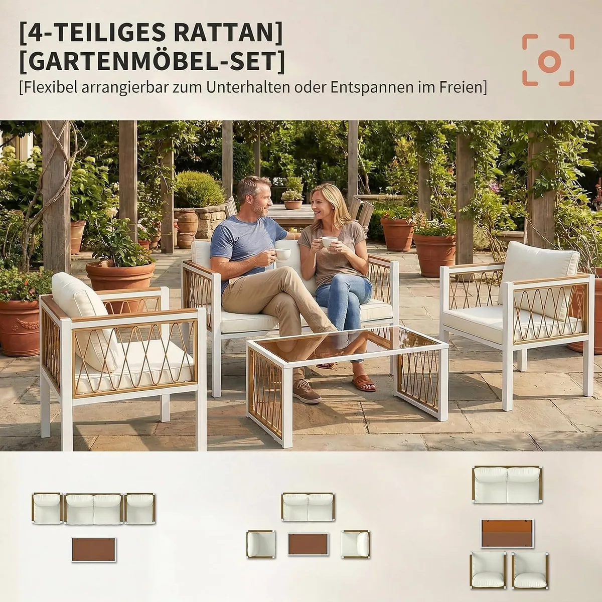Gartenmöbel Set 4-teilig Polyrattan Lounge-Set mit… — Ansicht 3