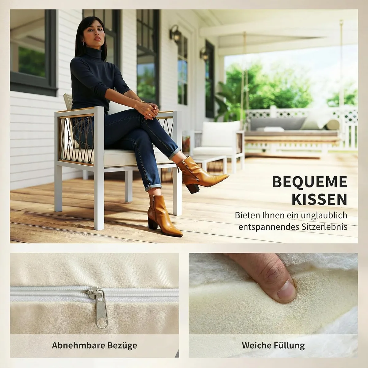 Gartenmöbel Set 4-teilig Polyrattan Lounge-Set mit… — Ansicht 4