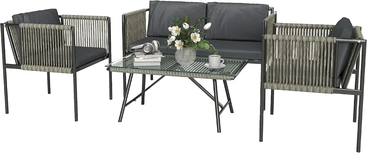 Gartenmöbel Set aus Polyrattan Lounge-Set mit 2er Sofa…