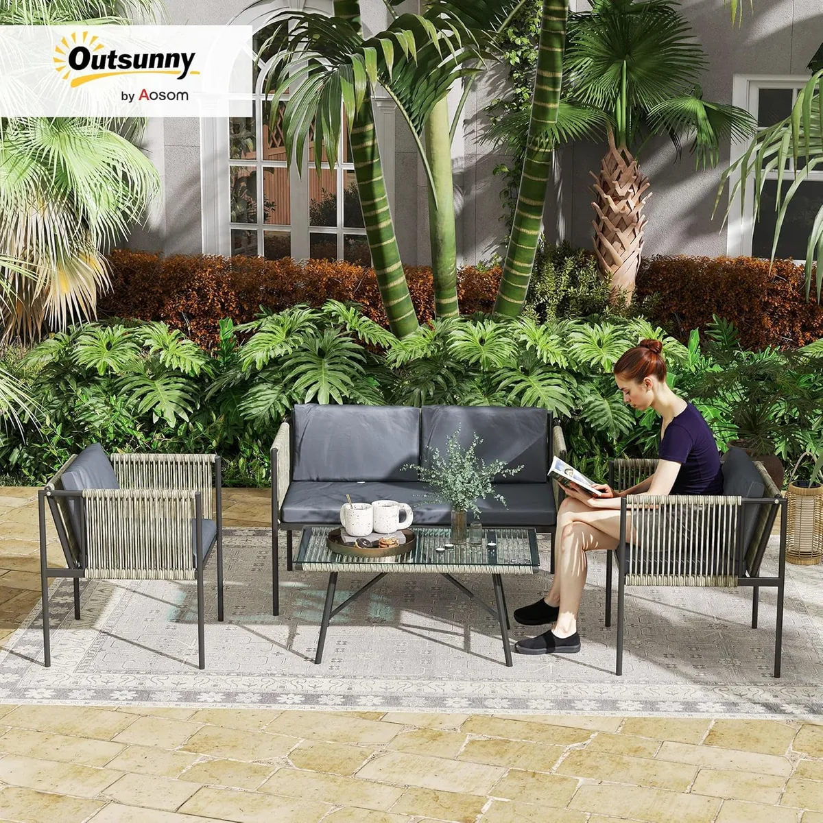 Gartenmöbel Set aus Polyrattan Lounge-Set mit 2er Sofa… — Ansicht 2