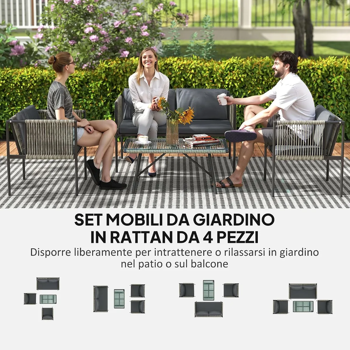 Gartenmöbel Set aus Polyrattan Lounge-Set mit 2er Sofa… — Ansicht 3