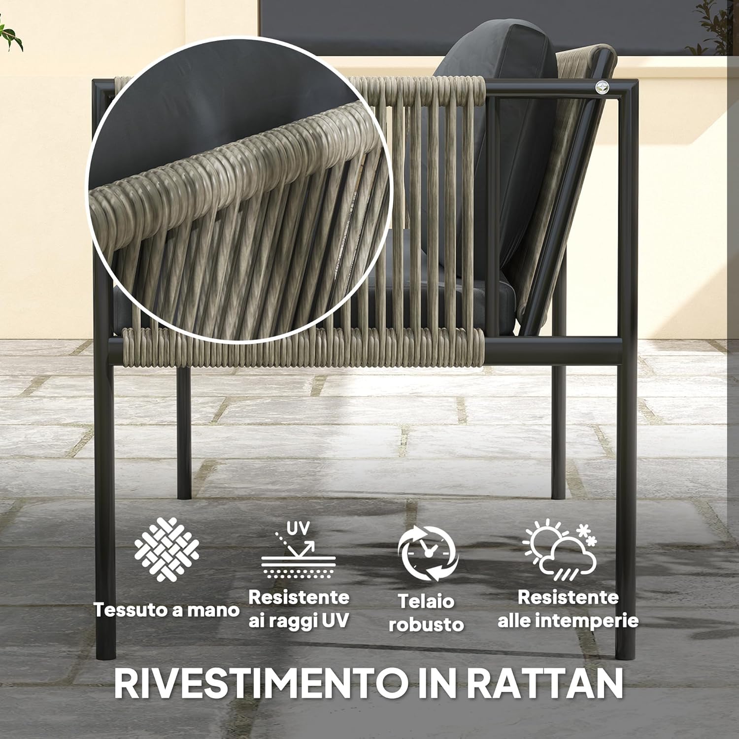 Outsunny Gartenmöbel Set aus Polyrattan Lounge-Set mit 2er Sofa Sessel Glastisch Kissen wetterfest Balkonmöbel für 4 Personen Outdoor Sitzgruppe Terrassenmöbel für Garten Balkon Grau — Ansicht 4