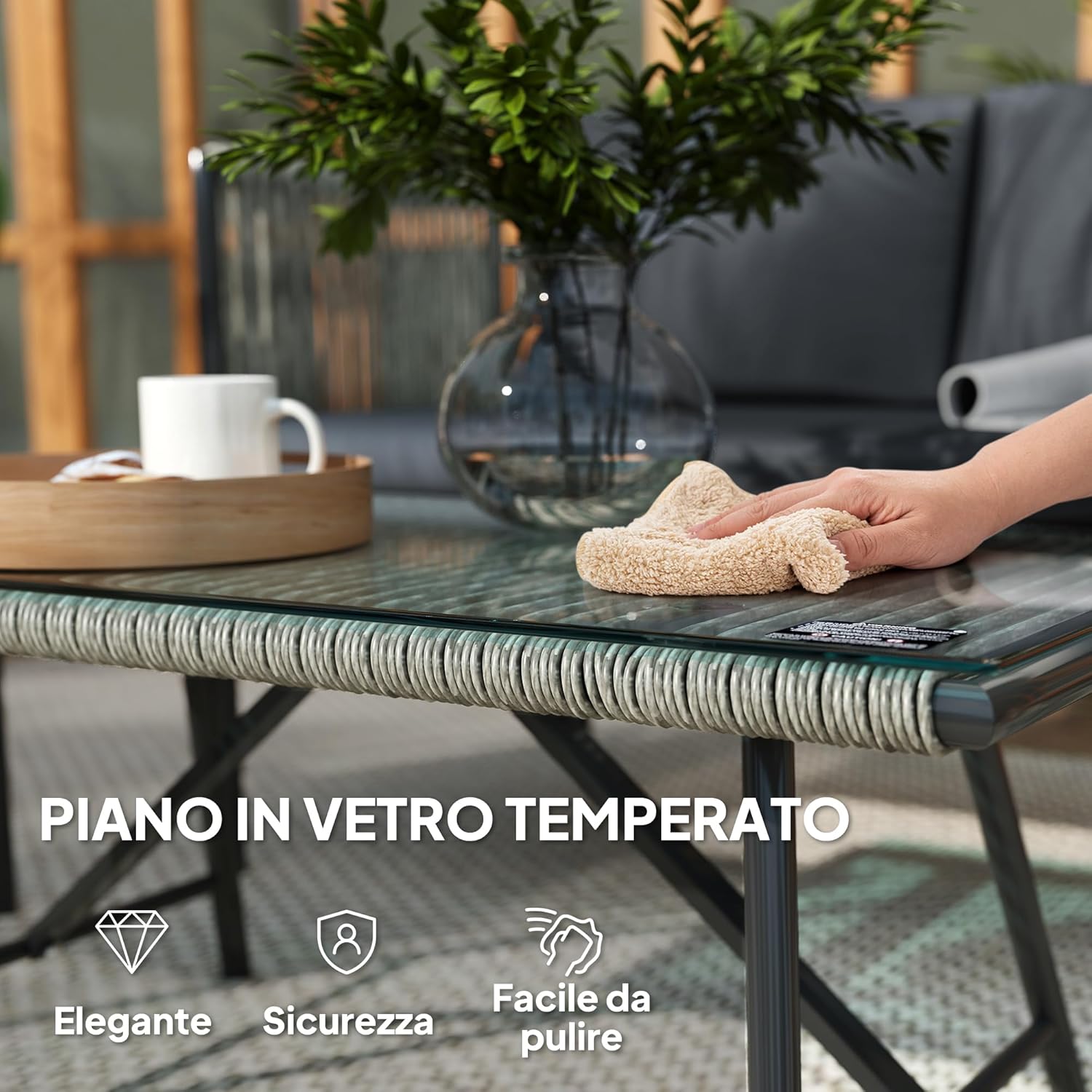Outsunny Gartenmöbel Set aus Polyrattan Lounge-Set mit 2er Sofa Sessel Glastisch Kissen wetterfest Balkonmöbel für 4 Personen Outdoor Sitzgruppe Terrassenmöbel für Garten Balkon Grau — Ansicht 6
