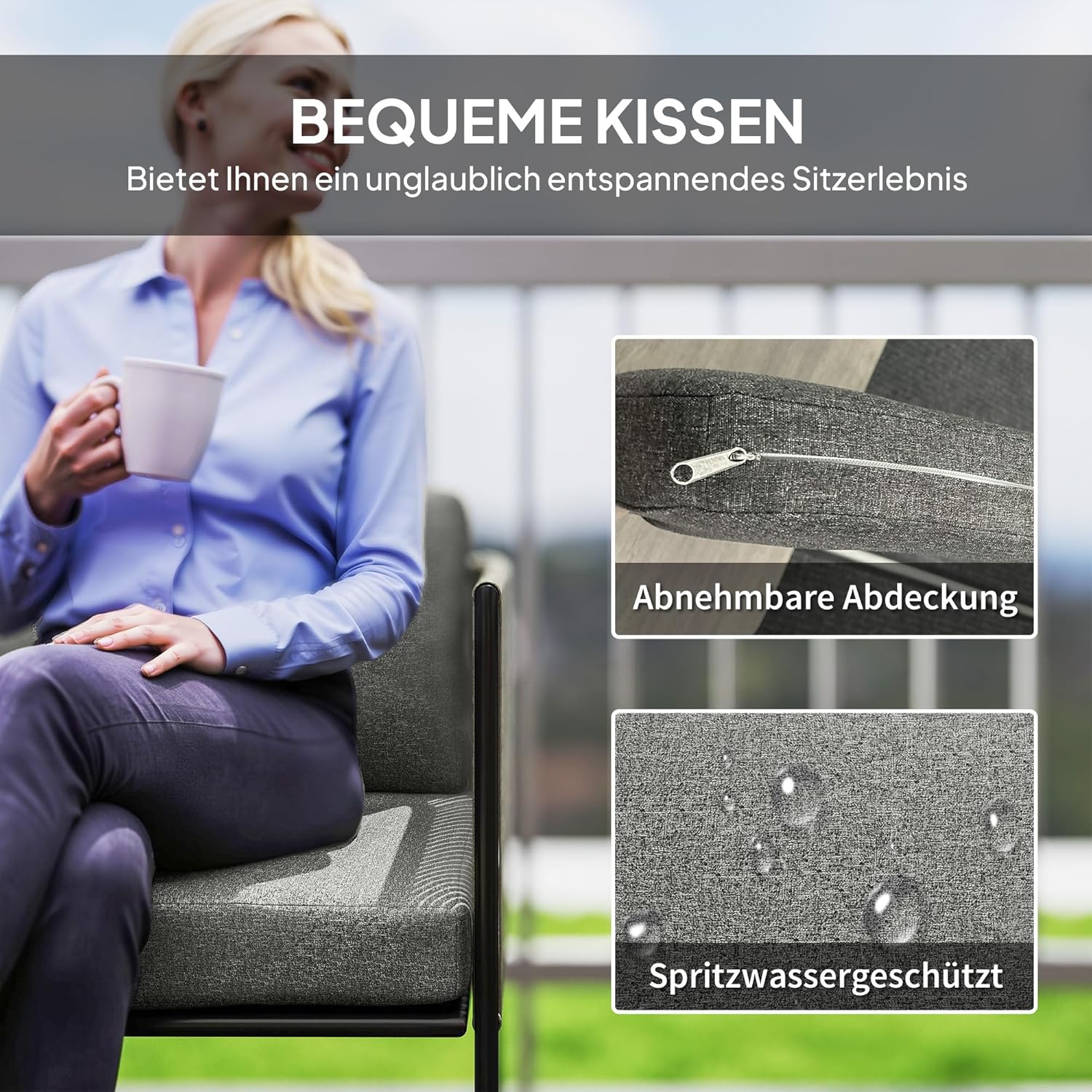 Outsunny Gartenmöbel Set aus Polyrattan Terrassenmöbel mit Sessel Sofa wetterfest Lounge-Set mit Tisch Kissen Gartenlounge für 4 Personen Sitzgruppe Balkonmöbel Set für Balkon Garten Braun+Dunkelgrau — Ansicht 5