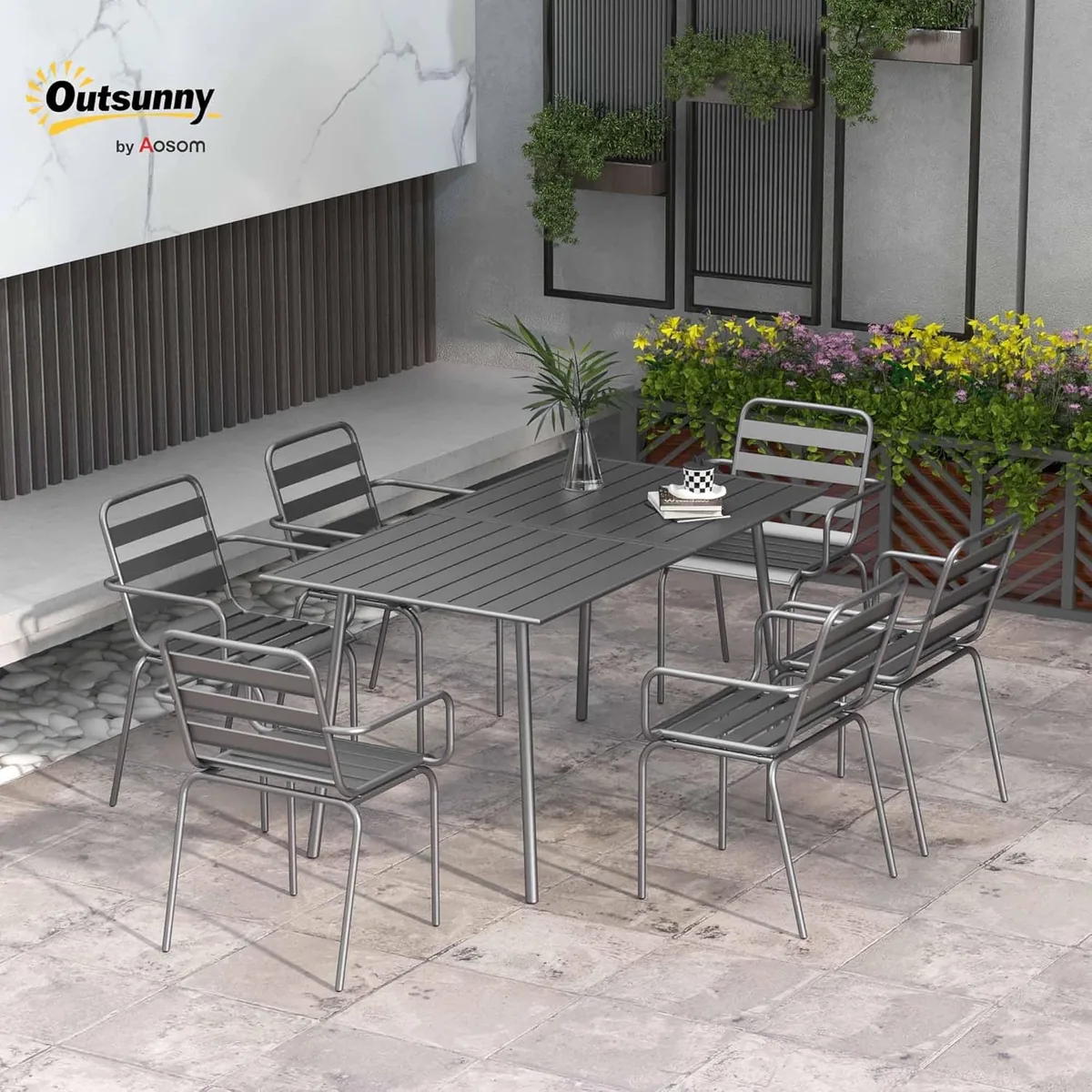 Gartenmöbel-Set für den Außenbereich, 7-teilig, mit 1… — Ansicht 2