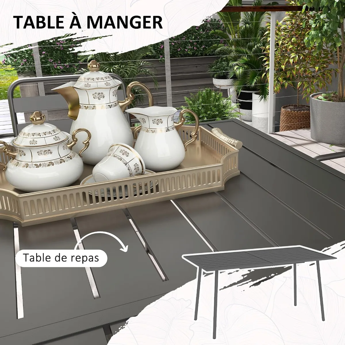 Gartenmöbel-Set für den Außenbereich, 7-teilig, mit 1… — Ansicht 4