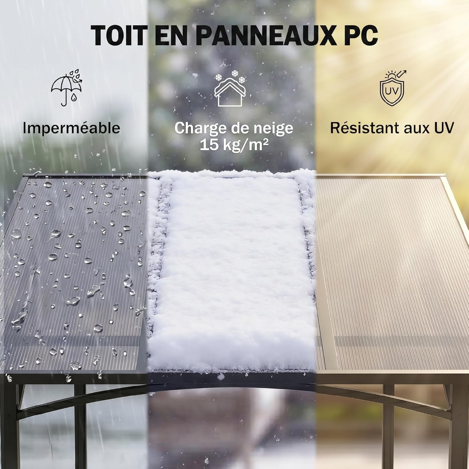 Outsunny Gartenpavillon 2,5 x 1,5 m - Grillhütte - 2 Regale - Grilldach - schwarzes Metall Polycarbonatdach — Ansicht 3