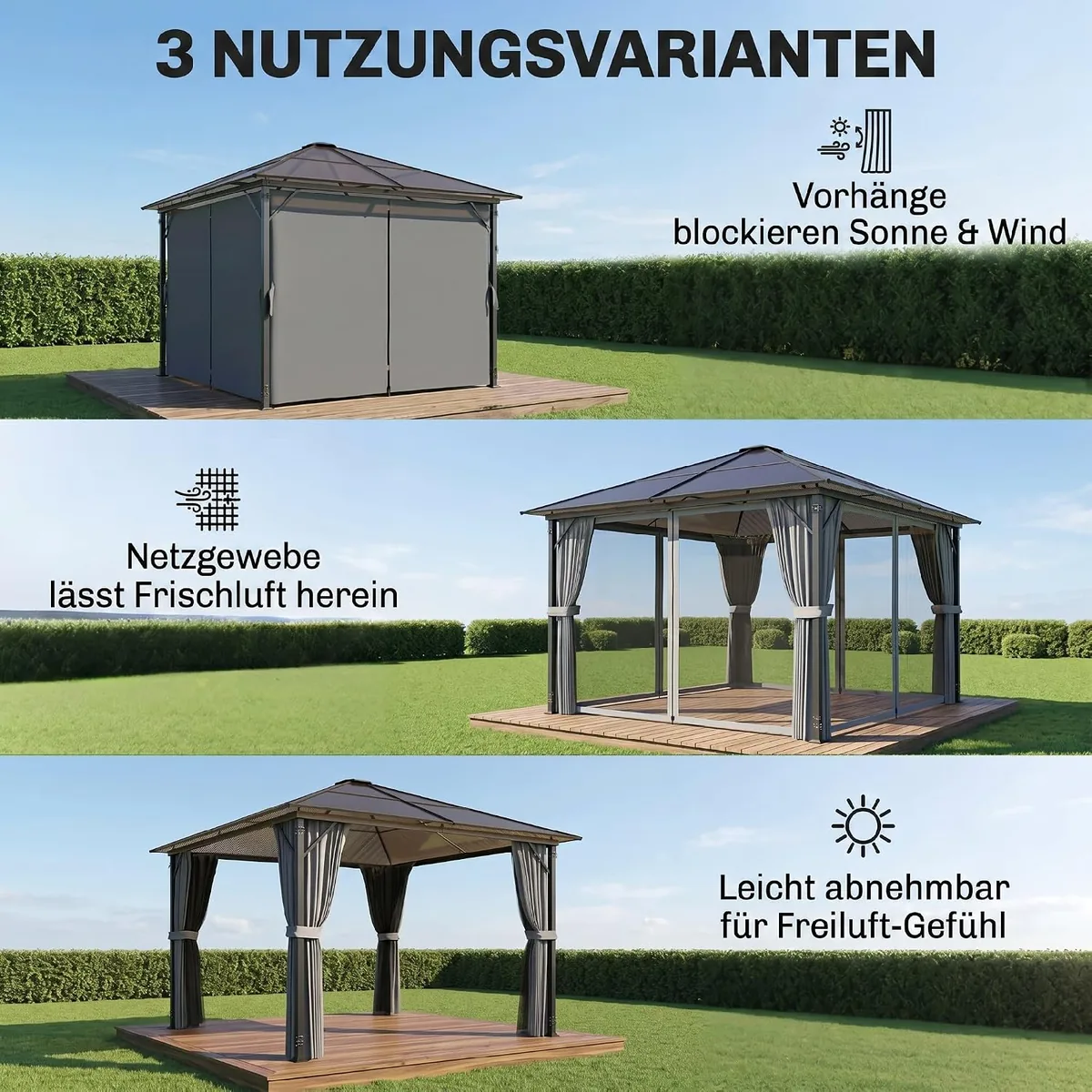 Gartenpavillon 3 x 3 m Aluminium Wasserabweisend Stabil… — Ansicht 4