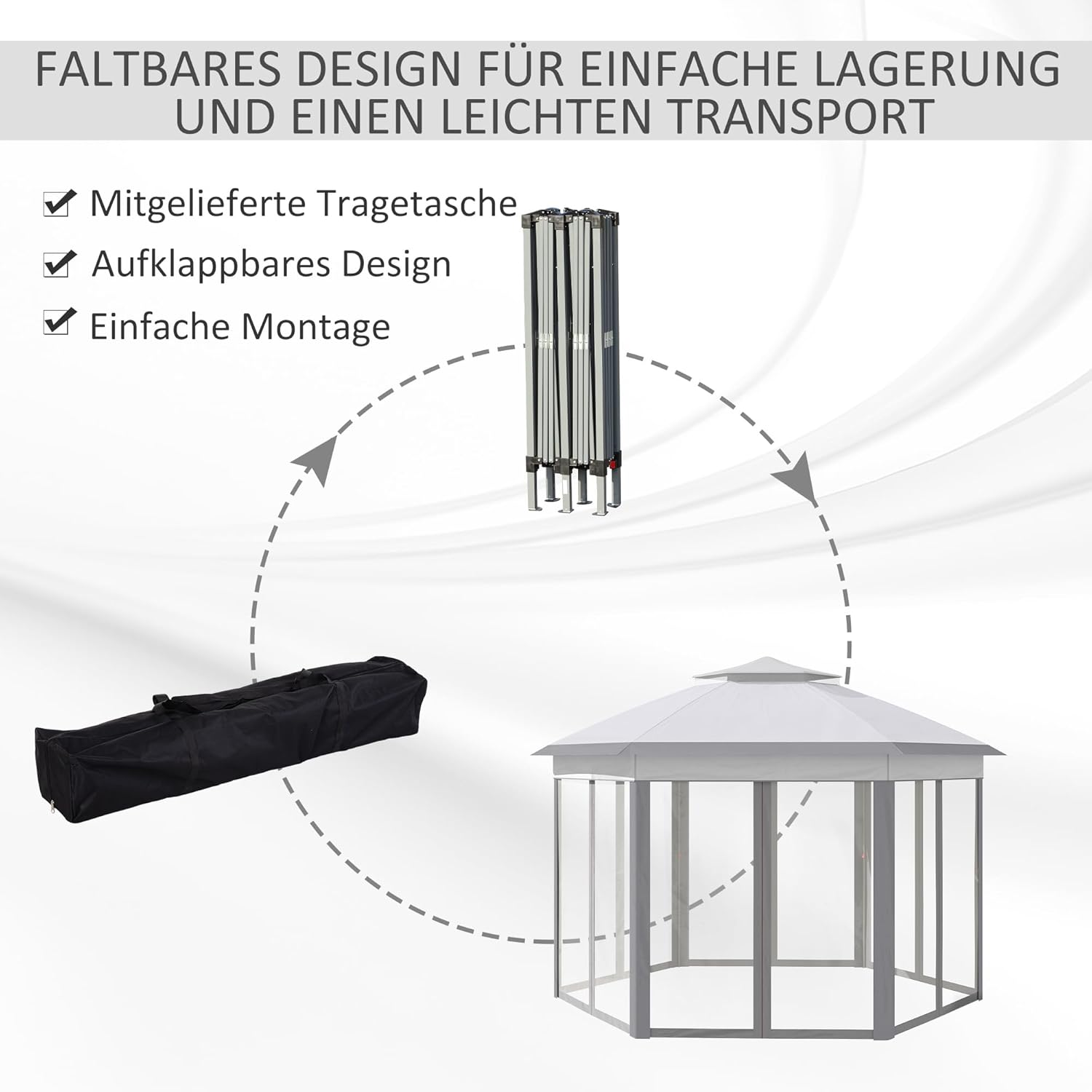 Outsunny Gartenpavillon Faltpavillon 4 x 4 m Pop-Up-Zelt Partyzelt inkl. Tragetasche 6 Seitenteile Doppeldach sechseckig Grau — Ansicht 4
