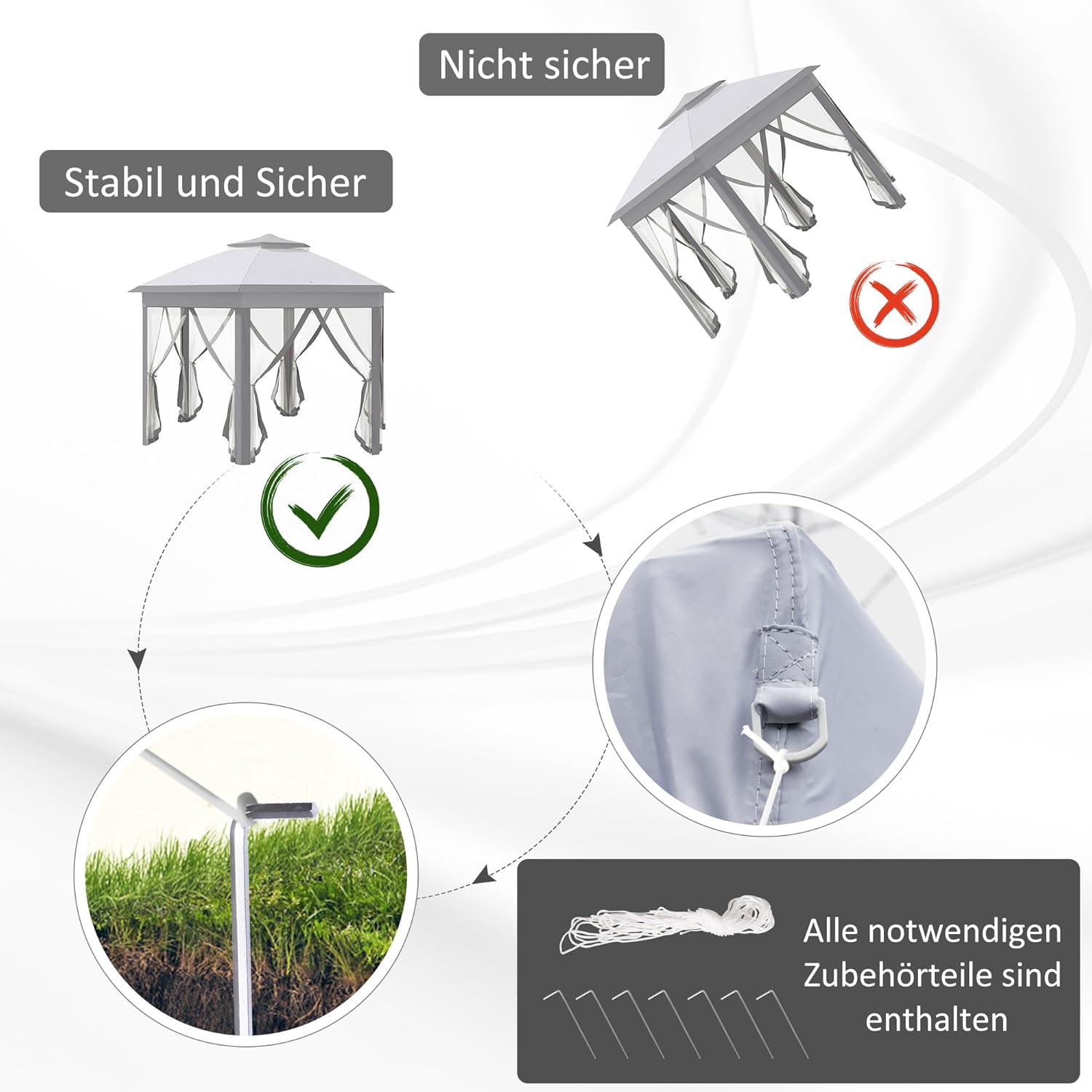 Outsunny Gartenpavillon Faltpavillon 4 x 4 m Pop-Up-Zelt Partyzelt inkl. Tragetasche 6 Seitenteile Doppeldach sechseckig Grau — Ansicht 5