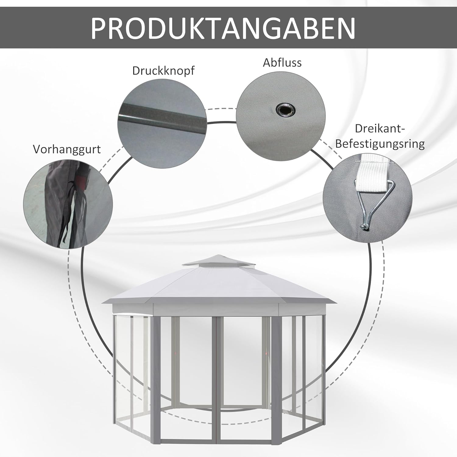 Outsunny Gartenpavillon Faltpavillon 4 x 4 m Pop-Up-Zelt Partyzelt inkl. Tragetasche 6 Seitenteile Doppeldach sechseckig Grau — Ansicht 6
