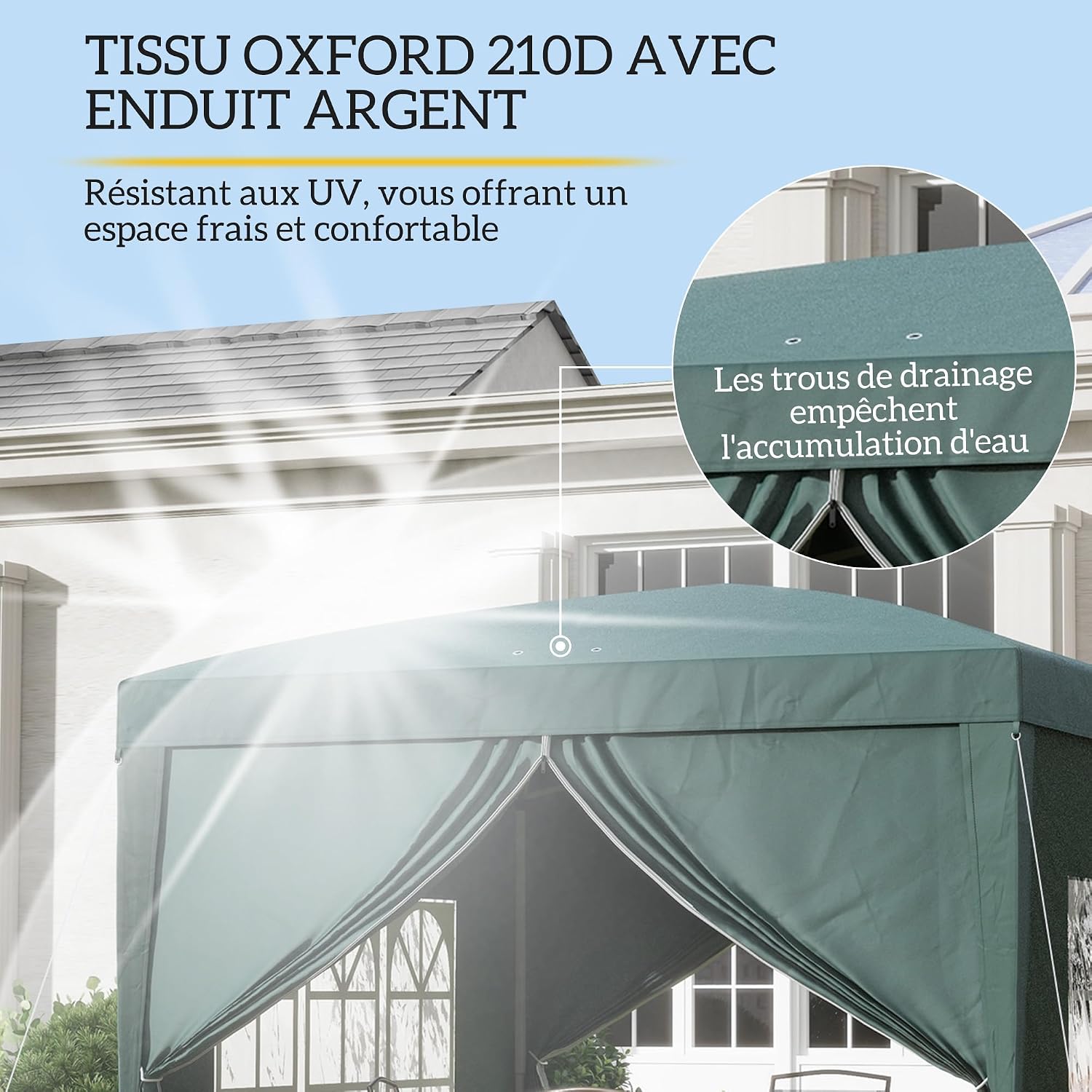Outsunny Gartenpavillon für den Außenbereich, Pavillon, Pop-Up, faltbar, 3 x 3 m, 4 abnehmbare Wände + Transporttasche, Grün — Ansicht 4