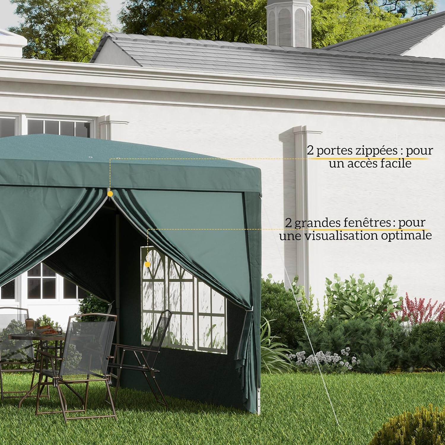 Outsunny Gartenpavillon für den Außenbereich, Pavillon, Pop-Up, faltbar, 3 x 3 m, 4 abnehmbare Wände + Transporttasche, Grün — Ansicht 6
