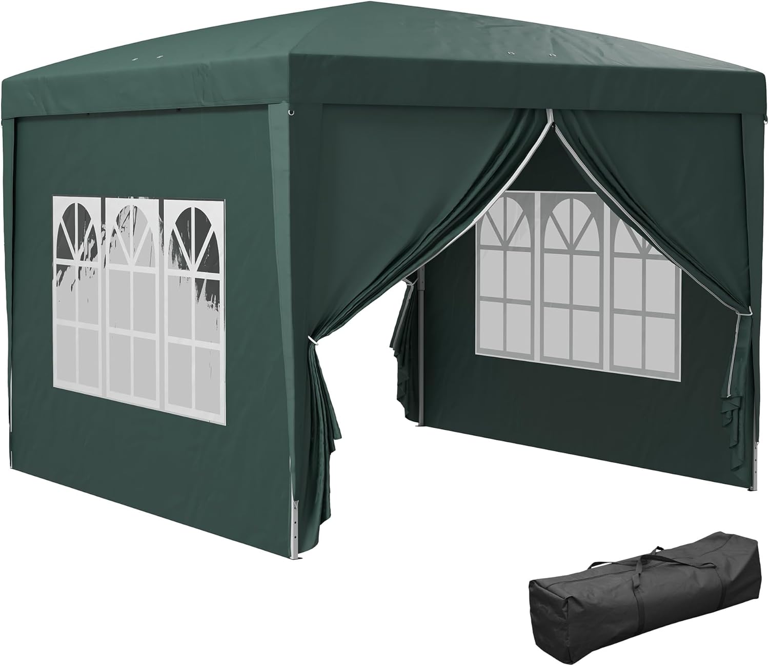 Outsunny Gartenpavillon für den Außenbereich, Pavillon, Pop-Up, faltbar, 3 x 3 m, 4 abnehmbare Wände + Transporttasche, Grün