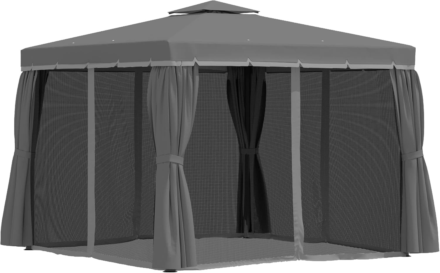 Outsunny Gartenpavillon Pavillon 2,96 x 2,96 m Gartenzelt mit Doppeldach Festzelt Partyzelt mit 4 x Seitenteile Moskitonetz wetterfest Aluminium Polyester Dunkelgrau — Ansicht 6