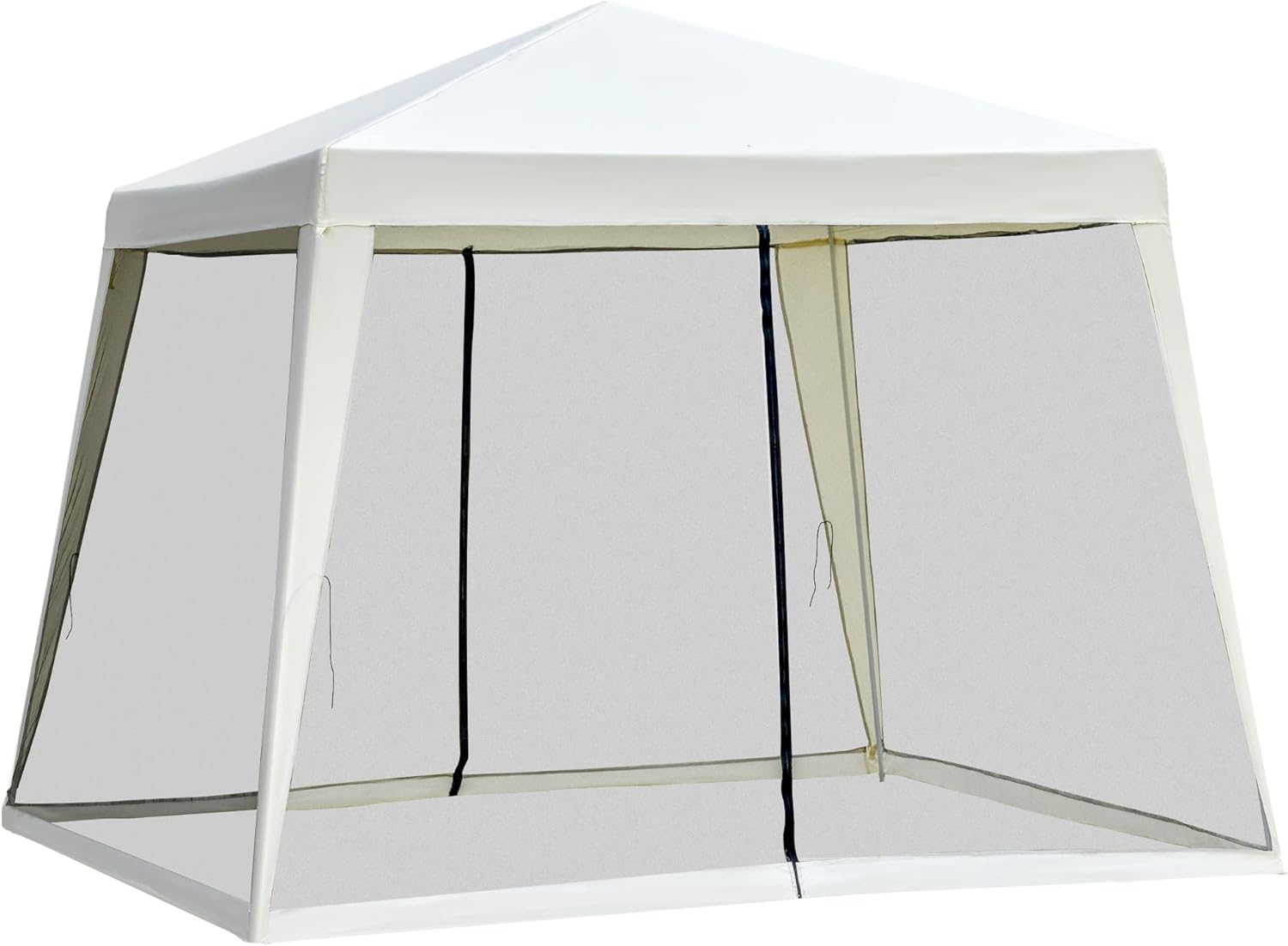 Outsunny Gartenpavillon Pavillon Festzelt Partyzelt wetterfest Zelt mit Moskitonetz Metall + Polyester Cremeweiß 3 x 3 m