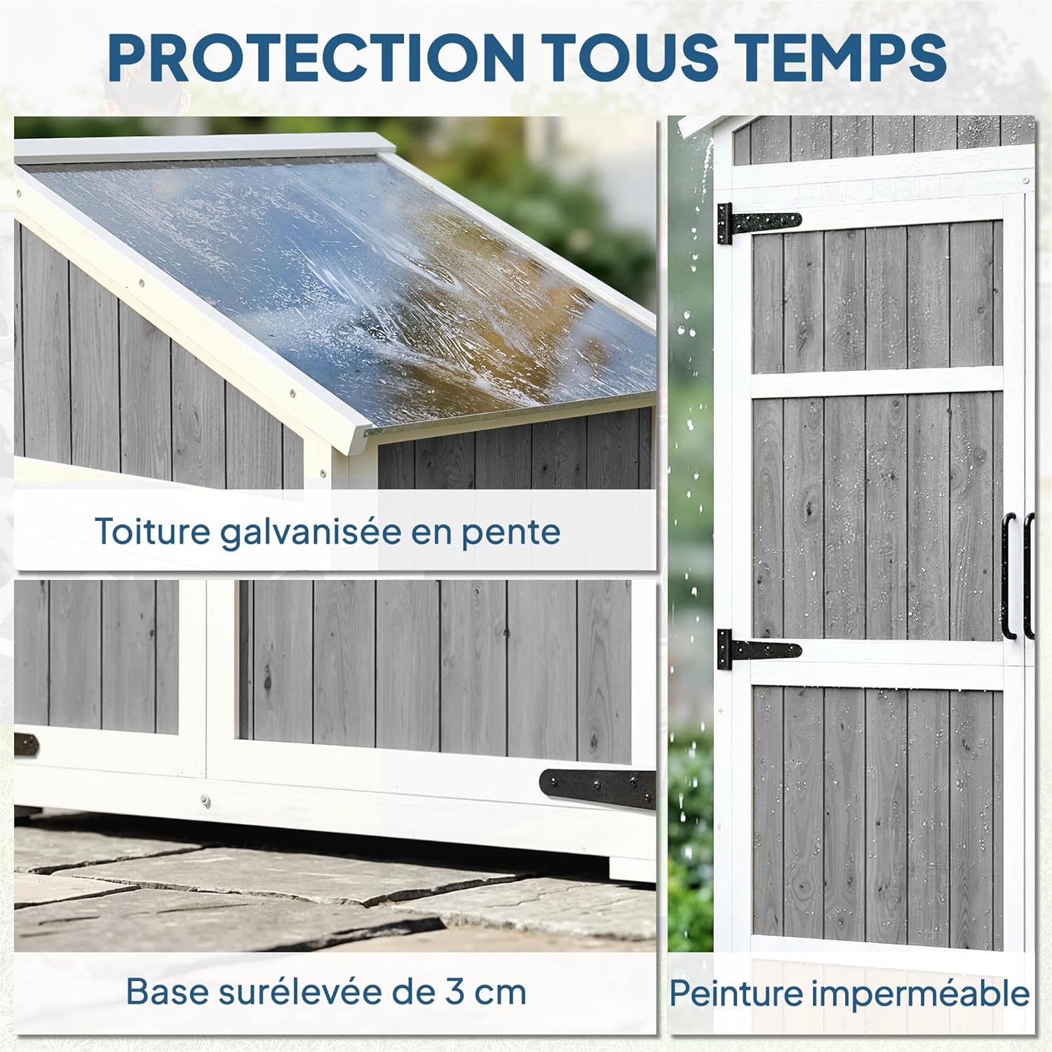 Outsunny Gartenschrank aus Holz – Gartenhaus für den Außenbereich, wasserdicht, mit Metalldach – Aufbewahrungsmöbel für Terrasse mit Doppeltür für Gartengeräte, 105 x 55 x 179 cm, Weiß und Grau — Ansicht 5