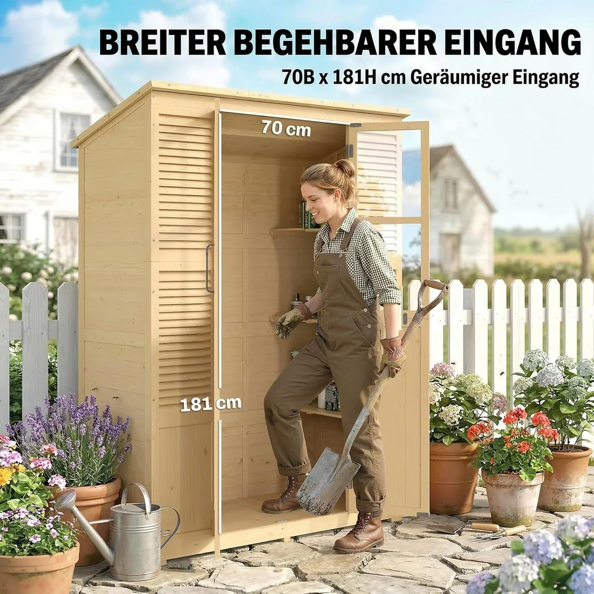 Gartenschrank Holz Begehbarer Geräteschuppen mit Ablage… — Ansicht 3
