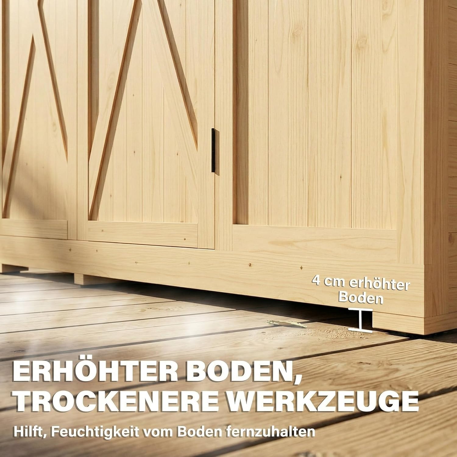 Outsunny Gartenschrank Holz Begehbarer Geräteschuppen mit Ablage Acrylfenstern Doppeltür Asphalt-Dach Lamellenlüftung Bodenplatte 147x68x198cm Geräteschrank mit verstellbare Füße Antikipp Gerätehaus — Ansicht 6