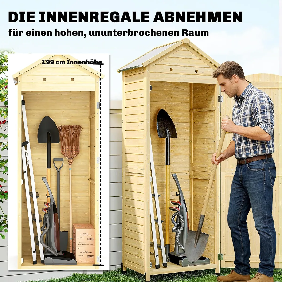 Gartenschrank Holz extra hohe Geräteschuppen mit… — Ansicht 3