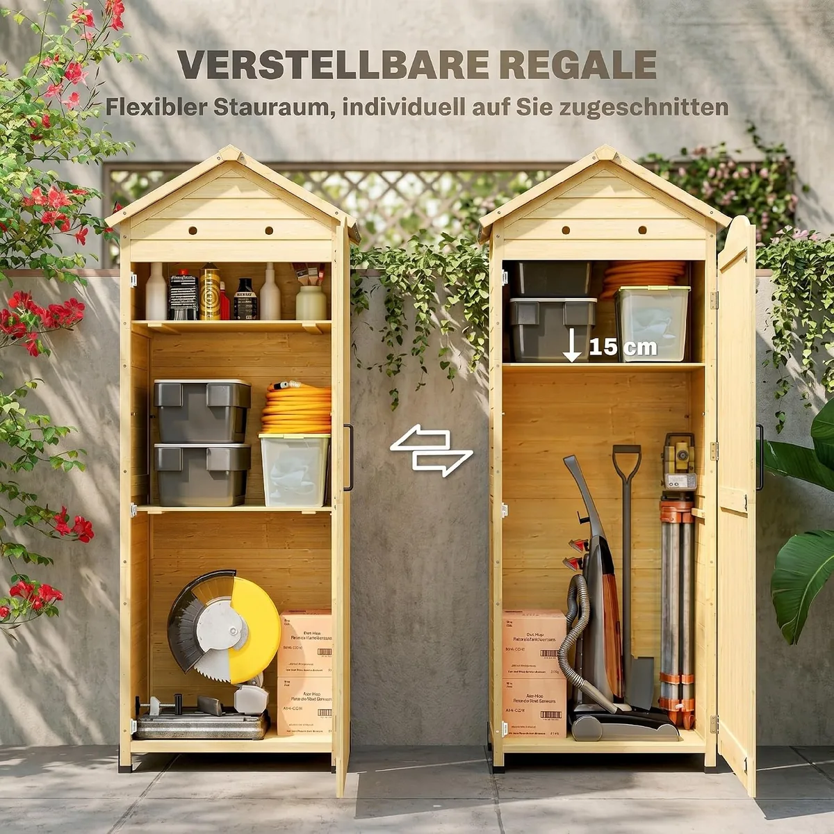 Gartenschrank Holz extra hohe Geräteschuppen mit… — Ansicht 4