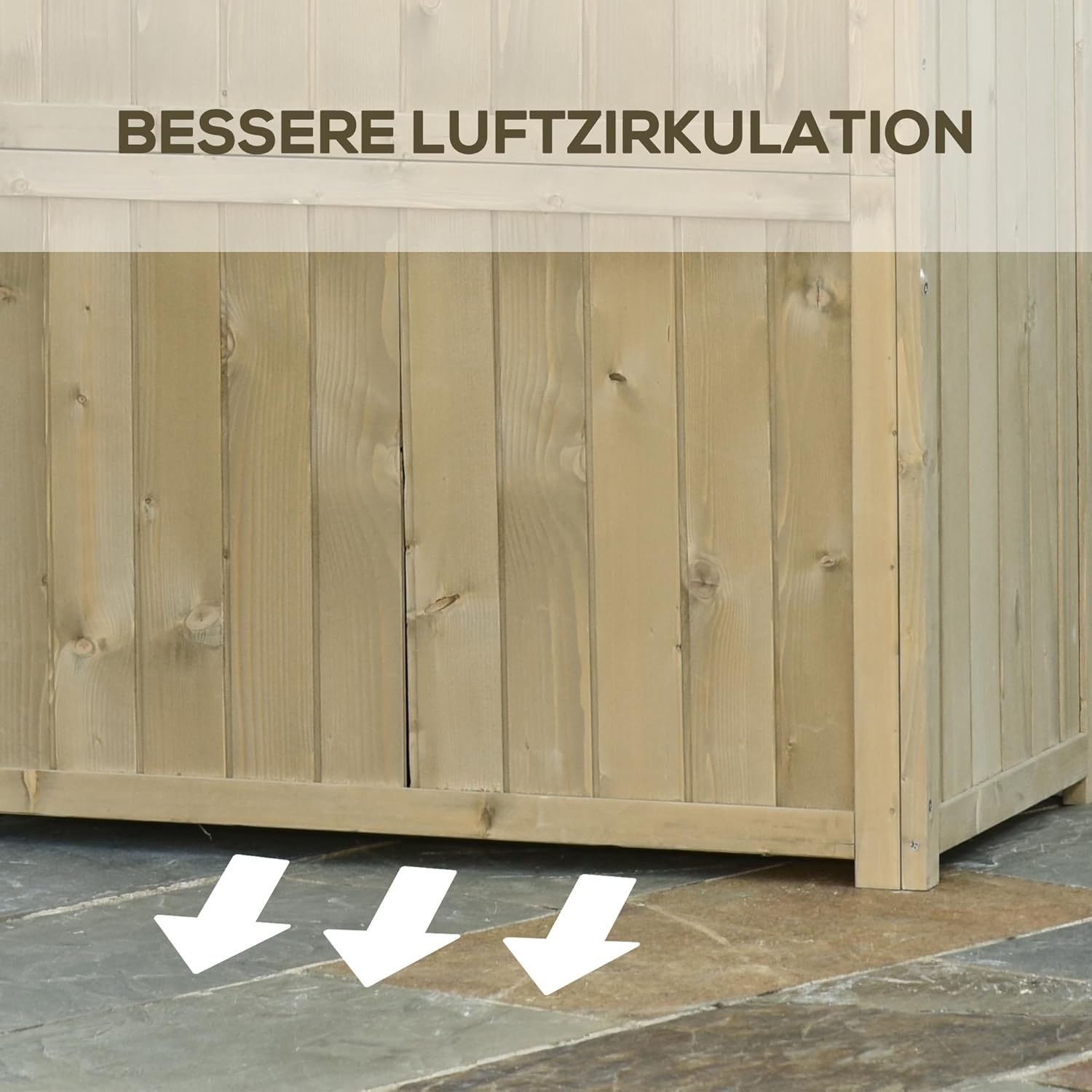 Outsunny Gartenschrank Holz Geräteschuppen Gerätehaus mit Asphaltdach Lamellentür Geräteschrank Schuppen Garten 4 Fächer Grau 87 x 46,5 x 160 cm — Ansicht 6