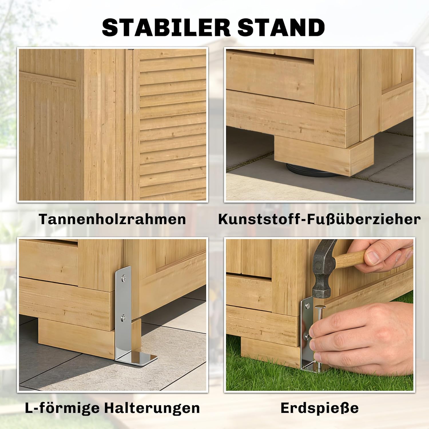 Outsunny Gartenschrank Holz Geräteschuppen mit Ablage Acrylfenstern Abschließbar Tür Bodenplatte Asphalt-Dach Belüftungspaneel 128x57,5x197cm Geräteschrank Gerätehaus für Garten Terrasse Hellbraun — Ansicht 6