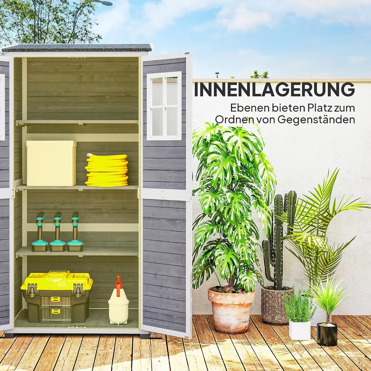 Gartenschrank Holz, Geräteschuppen mit Abschließbar Tür 2… — Ansicht 3