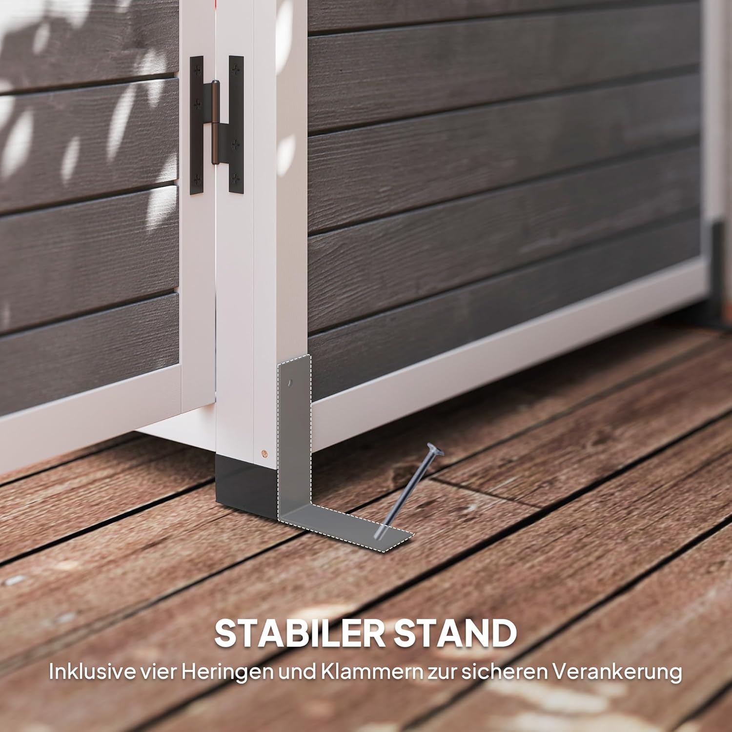 Outsunny Gartenschrank Holz, Geräteschuppen mit Abschließbar Tür 2 Fenstern Bodenplatte Asphalt-Pultdach Ablage 91x69x192cm, wetterfest Geräteschrank, Gerätehaus für Garten, Terrasse, Hellgrau — Ansicht 5