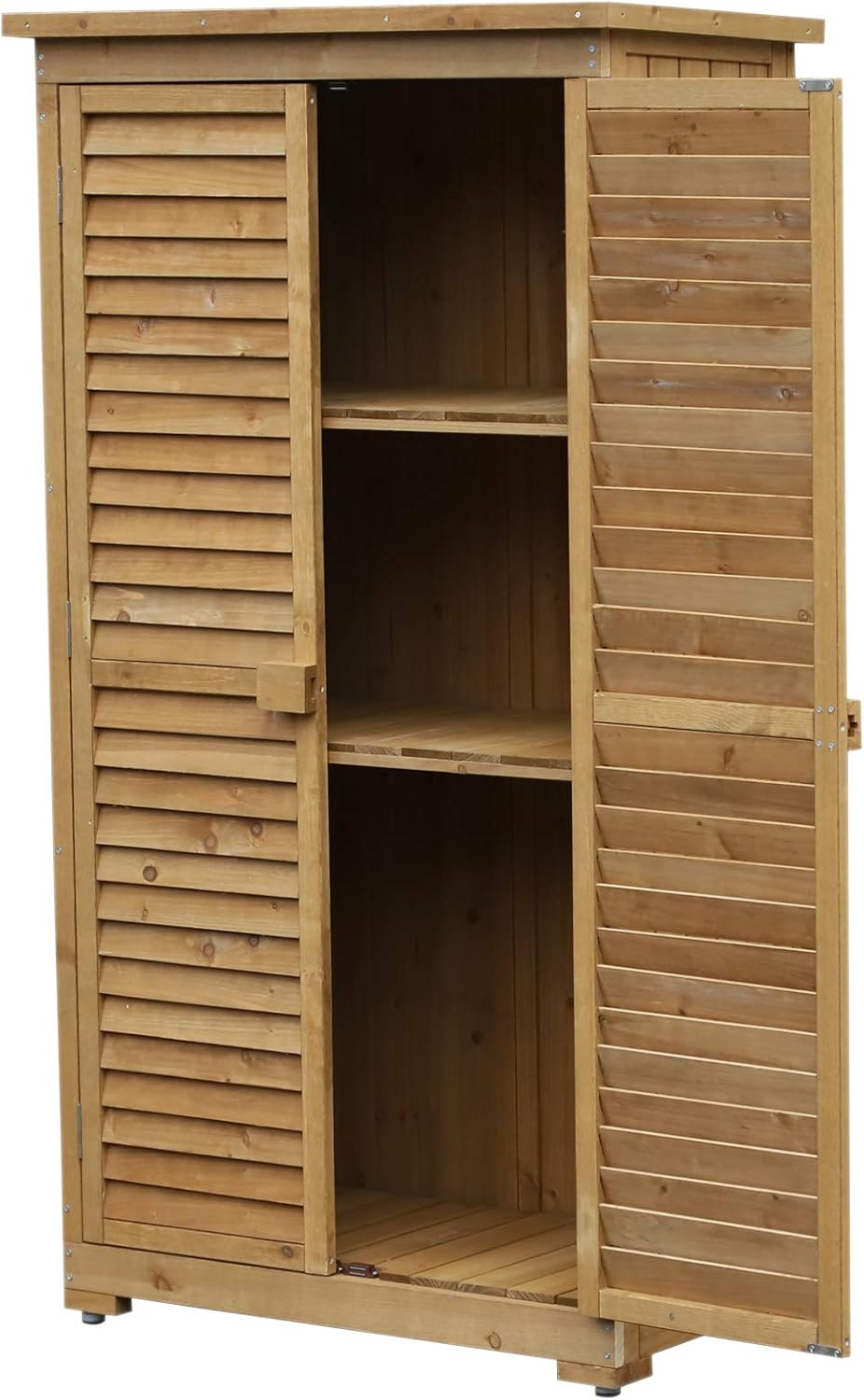Outsunny Gartenschrank Holz, Geräteschuppen wetterfest 87x46,5x160cm, Gerätehaus mit Tür, Pultdach, Böden, Geräteschrank, Gartenhaus Werkzeugschrank Gartenschuppen für Garten, Terrasse, Natur