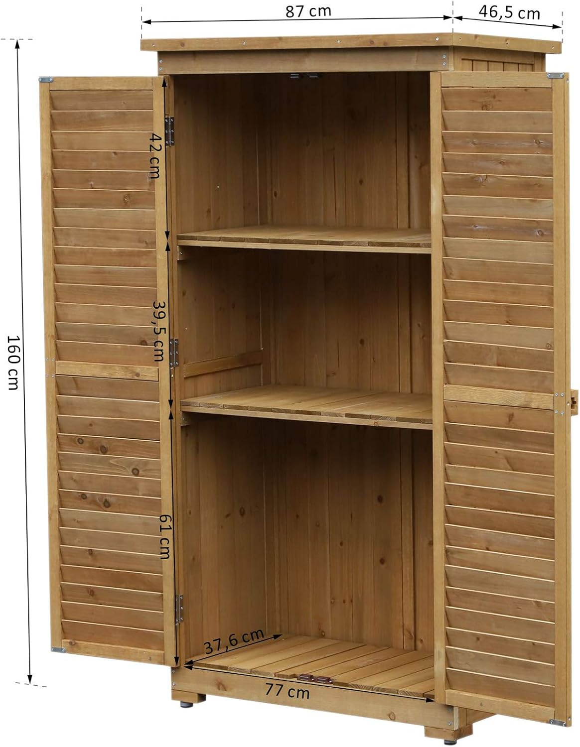 Outsunny Gartenschrank Holz, Geräteschuppen wetterfest 87x46,5x160cm, Gerätehaus mit Tür, Pultdach, Böden, Geräteschrank, Gartenhaus Werkzeugschrank Gartenschuppen für Garten, Terrasse, Natur — Ansicht 3