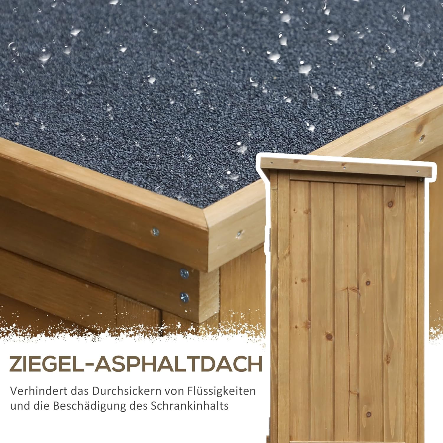 Outsunny Gartenschrank Holz, Geräteschuppen wetterfest 87x46,5x160cm, Gerätehaus mit Tür, Pultdach, Böden, Geräteschrank, Gartenhaus Werkzeugschrank Gartenschuppen für Garten, Terrasse, Natur — Ansicht 5