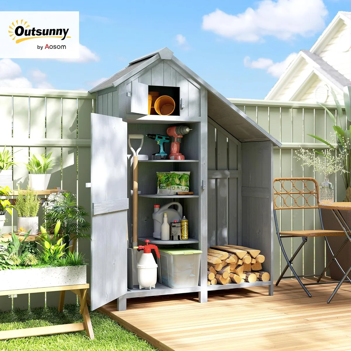 Gartenschrank Holz Outdoor wetterfest mit Asphaltdach… — Ansicht 2