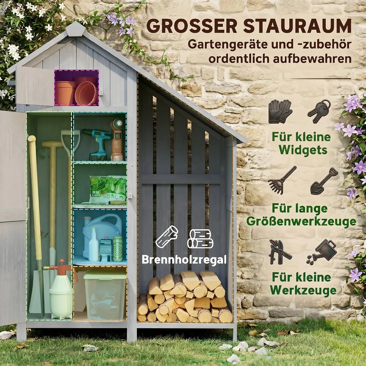 Gartenschrank Holz Outdoor wetterfest mit Asphaltdach… — Ansicht 3