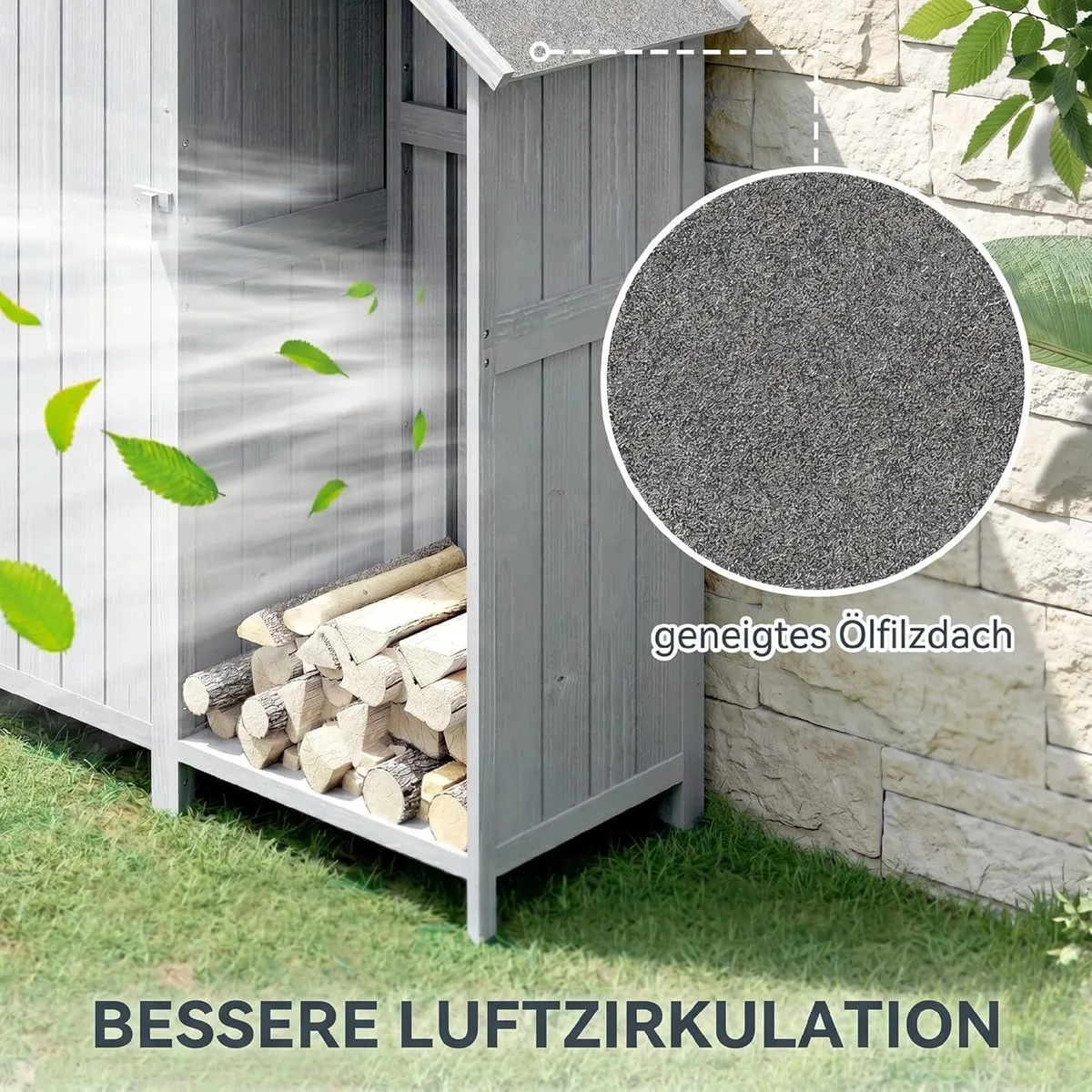 Gartenschrank Holz Outdoor wetterfest mit Asphaltdach… — Ansicht 4