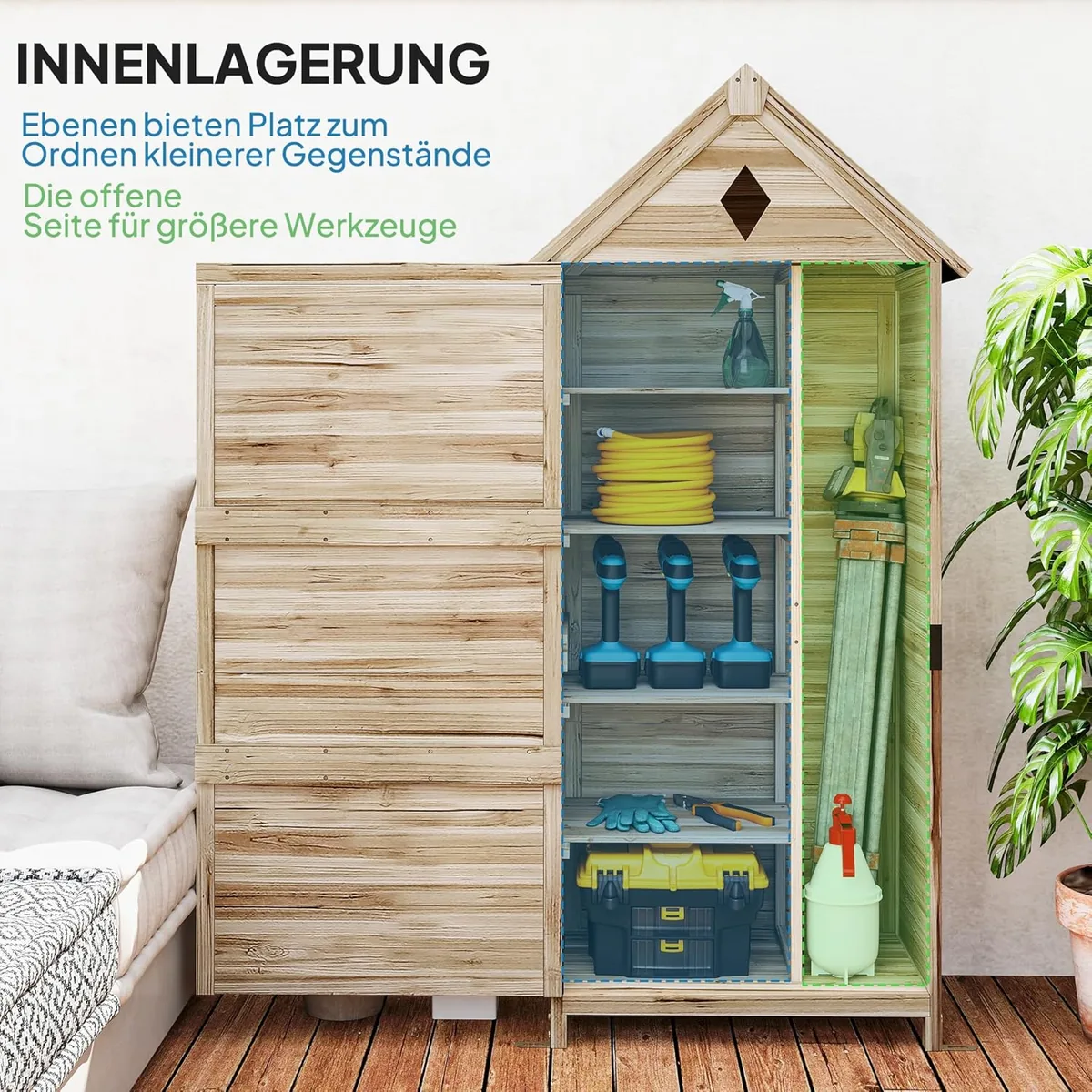 Gartenschrank Holz, wasserdicht Geräteschuppen 80 x 49 x… — Ansicht 3