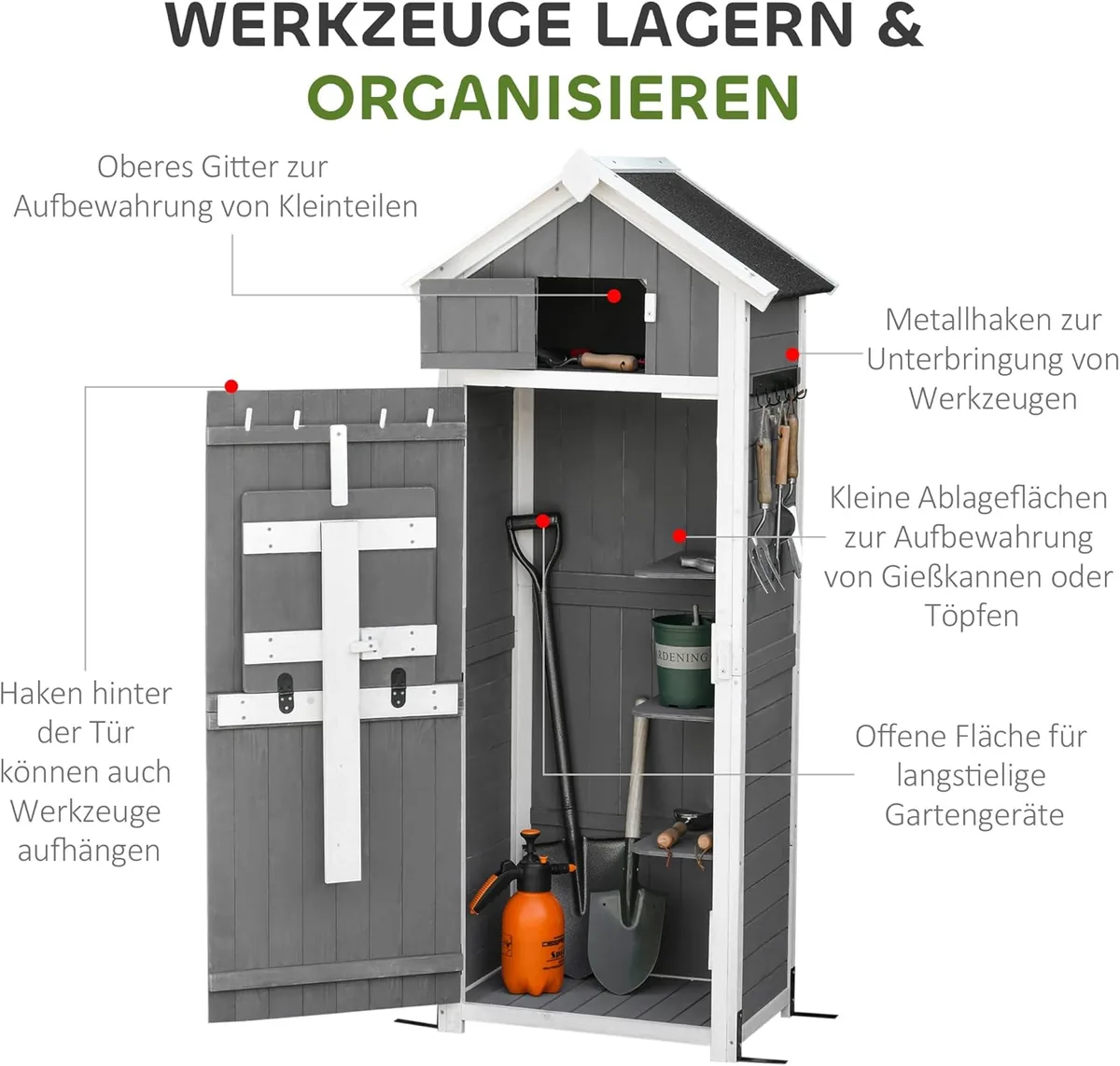 Gartenschrank Holz, wetterfest 78x52,5x182cm Gerätehaus… — Ansicht 3