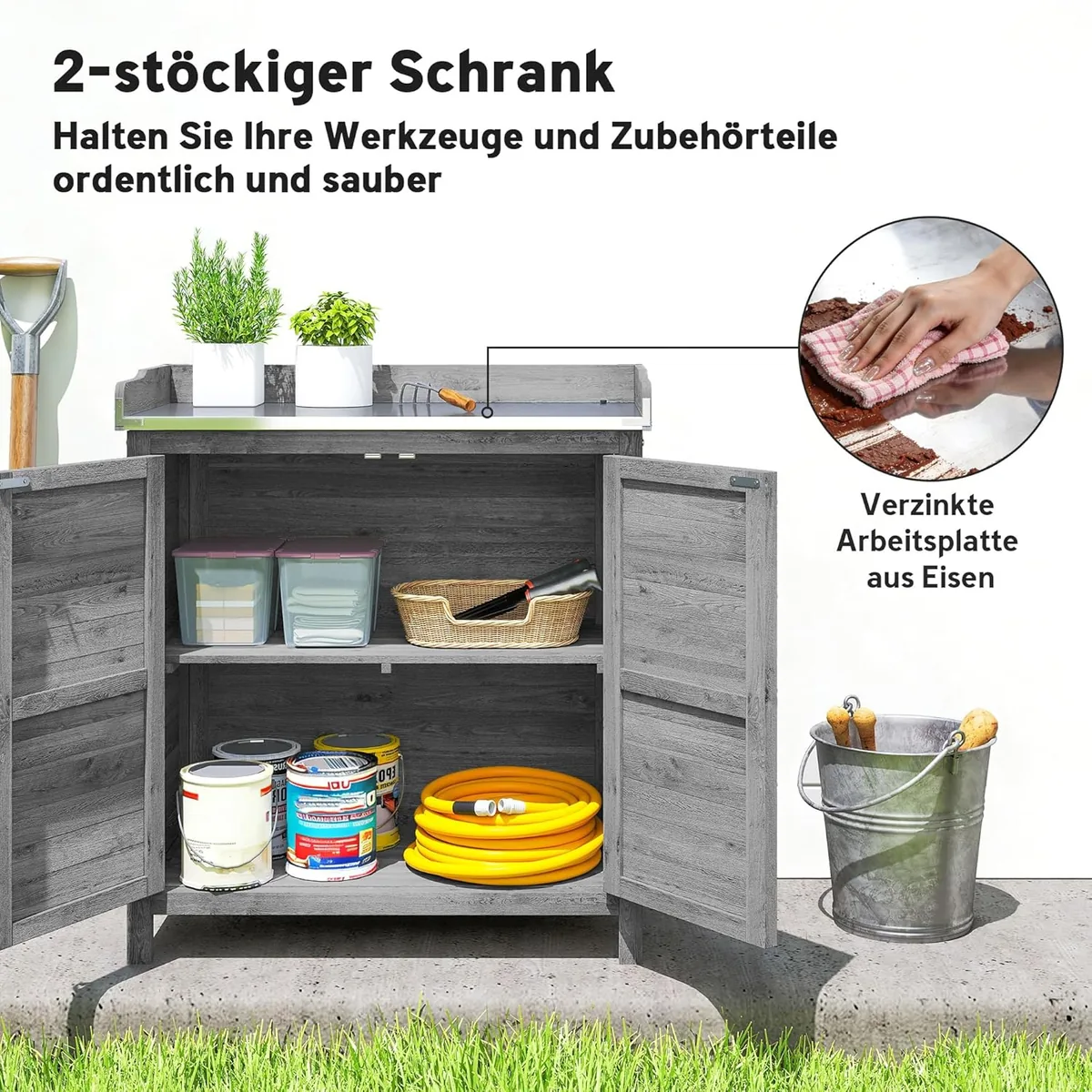 Gartenschrank mit Pflanztisch, Holz Geräteschuppen mit… — Ansicht 3