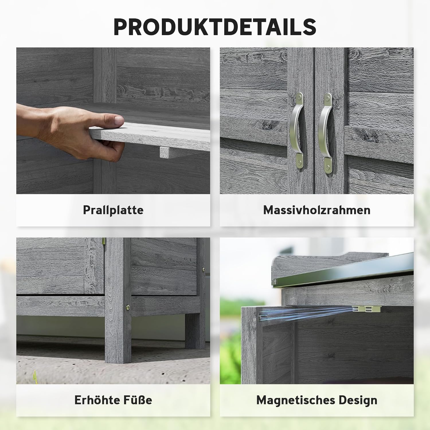 Outsunny Gartenschrank mit Pflanztisch, Holz Geräteschuppen mit verzinkter Arbeitsplatte 2 Regalböden, wetterfest Geräteschrank, Werkzeugschrank Gartenschuppen für Garten Balkon 83 x 40 x 92cm Grau — Ansicht 5