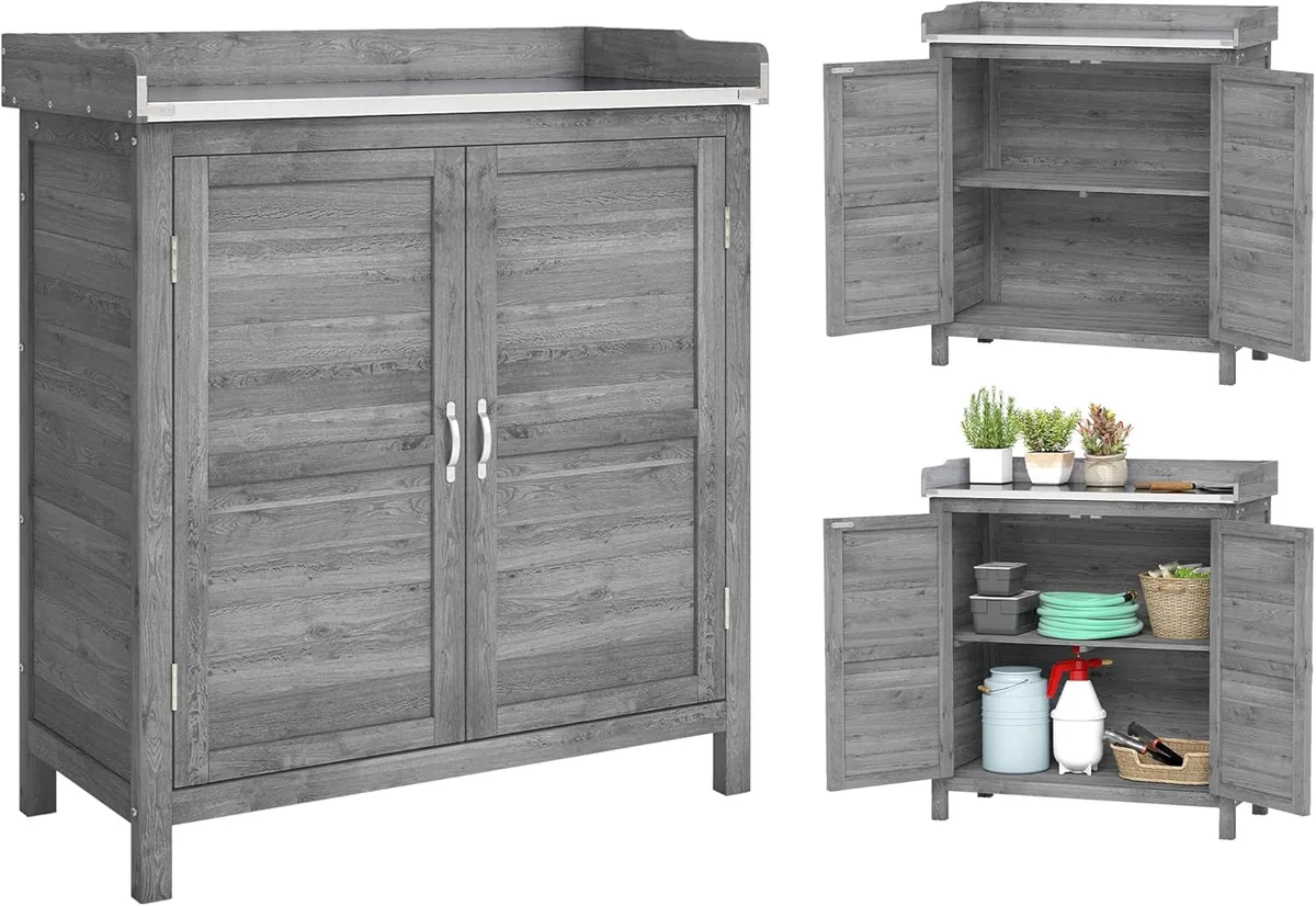 Gartenschrank mit Pflanztisch, Holz Geräteschuppen mit…