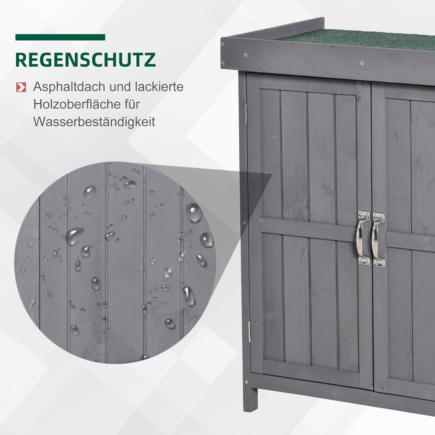 Outsunny Gartenschrank Tannenholz, Geräteschuppen wetterfest 74x43x88cm, Gerätehaus mit Doppeltür, 2 Fächern, Geräteschrank, Gartenhaus Werkzeugschrank Gartenschuppen für Garten, Terrasse, Dunkelgrau — Ansicht 3